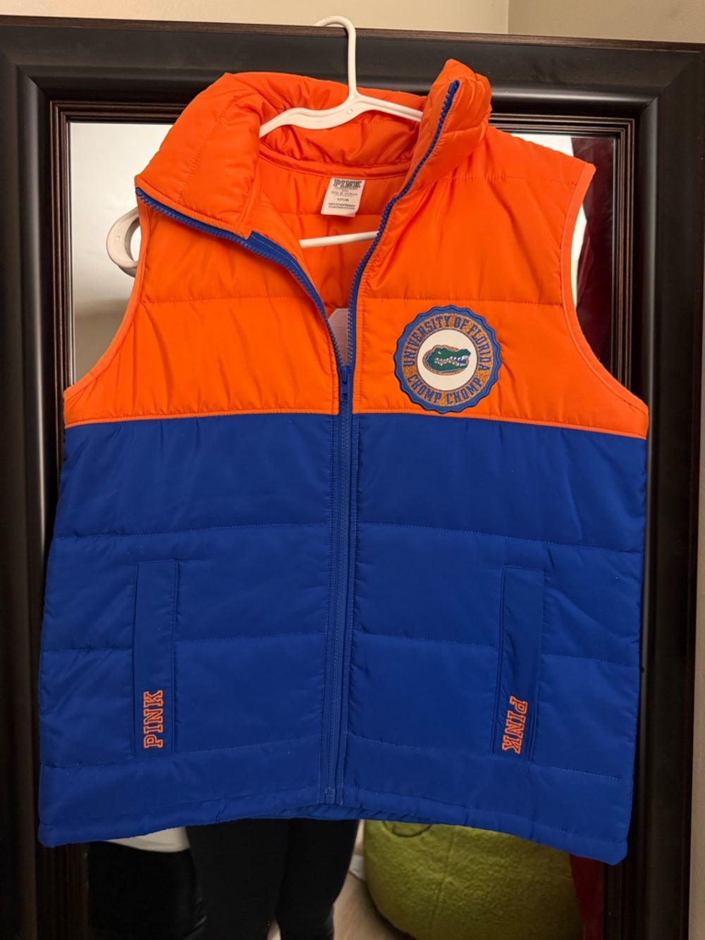 PINK Victoria's Secret Orange and Blue Puffer Vest